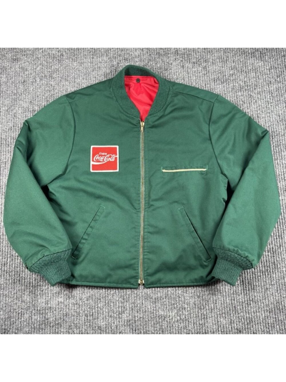 Vtg Riverside Coca Cola Jacket 40 Short Green Delivery Truck Coke Patch Bomber